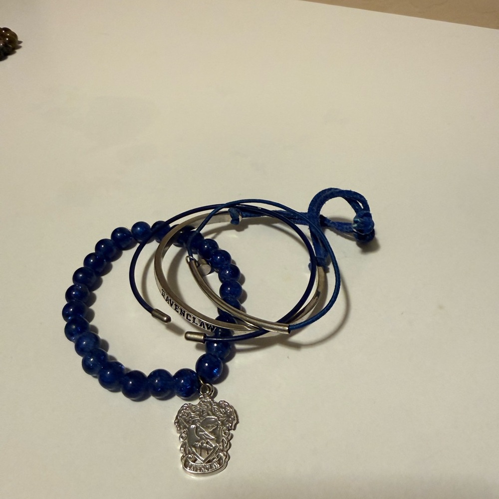 Blue and Silver Bracelet Set with Charm